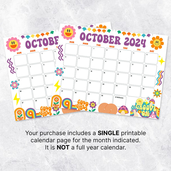 Retro Groovy October 2024 Calendar Printable Design