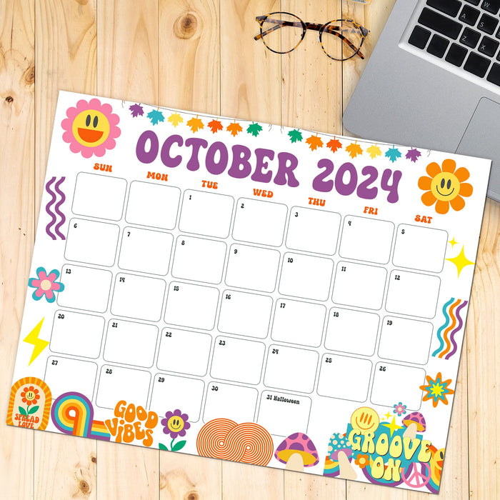 Retro Groovy October 2024 Calendar Printable Design