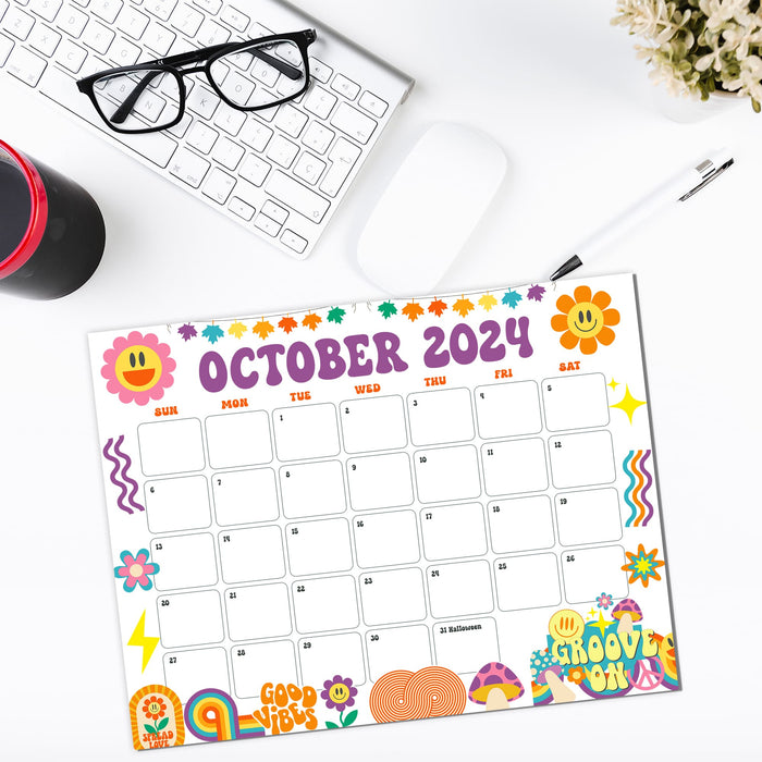 Retro Groovy October 2024 Calendar Printable Design