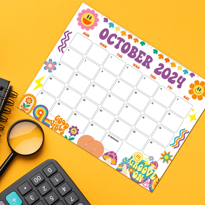 Retro Groovy October 2024 Calendar Printable Design