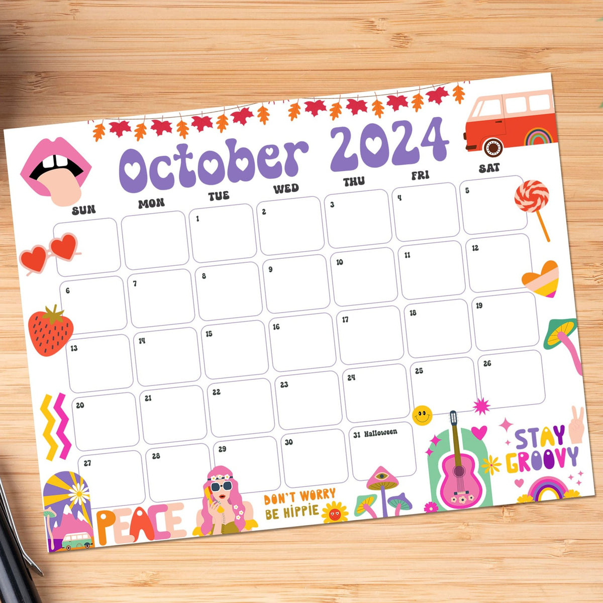 Groovy Retro October 2024 Vintage Calendar Printable - Posh Park groovy-retro-october-2024-vintage-calendar-printable-posh-park