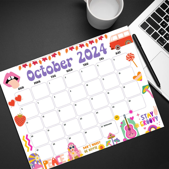 Groovy Retro October 2024 Vintage Calendar Printable