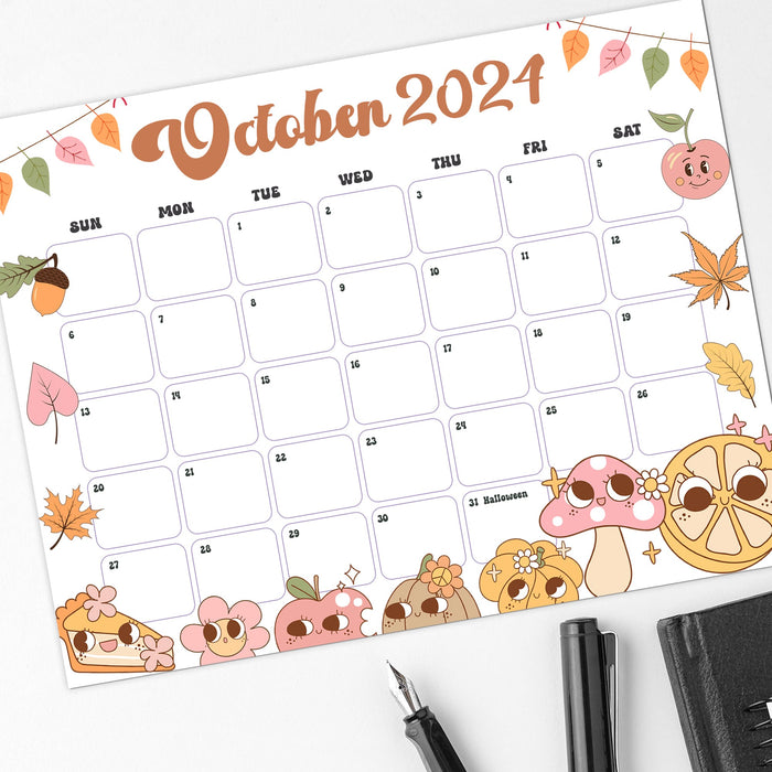 Printable October 2024 Groovy Retro Calendar