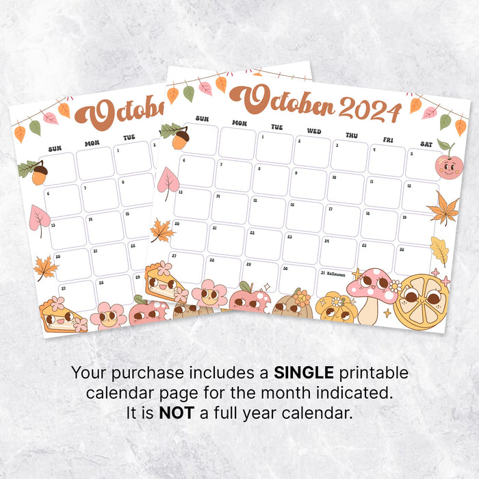 Printable October 2024 Groovy Retro Calendar