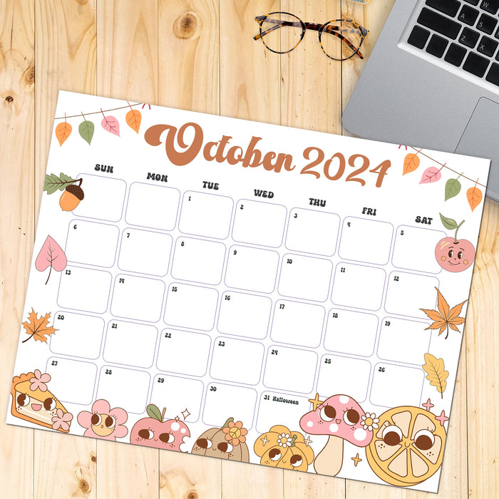 Printable October 2024 Groovy Retro Calendar