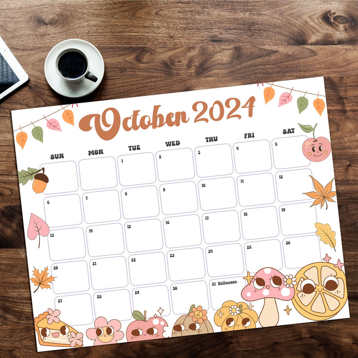 Printable October 2024 Groovy Retro Calendar