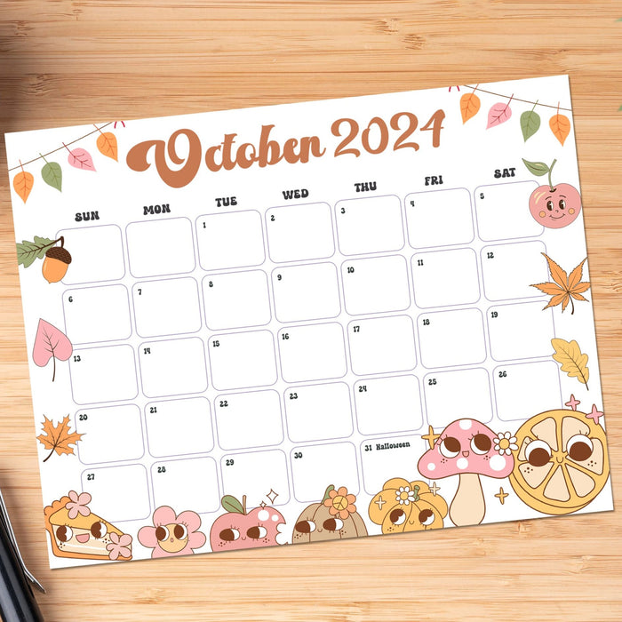 Printable October 2024 Groovy Retro Calendar