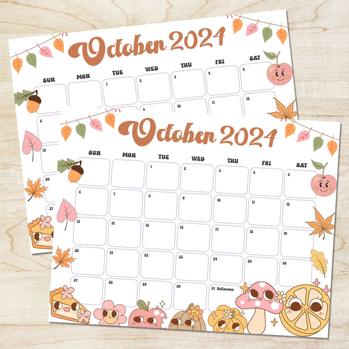 Printable October 2024 Groovy Retro Calendar