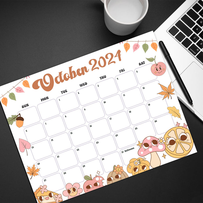 Printable October 2024 Groovy Retro Calendar