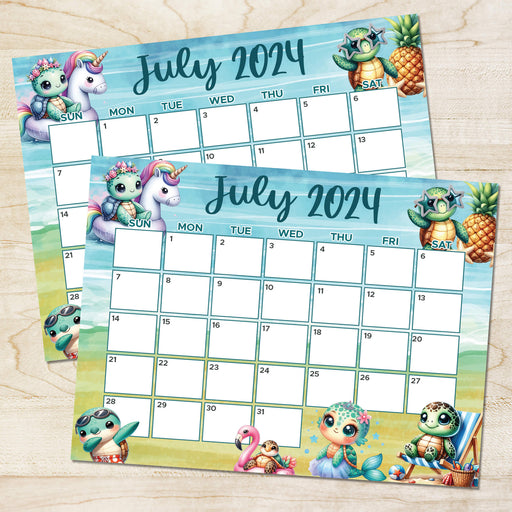 PDF Underwater Sea Turtle July 2024 Calendar | Printable Summer Vibe 2024 Planner