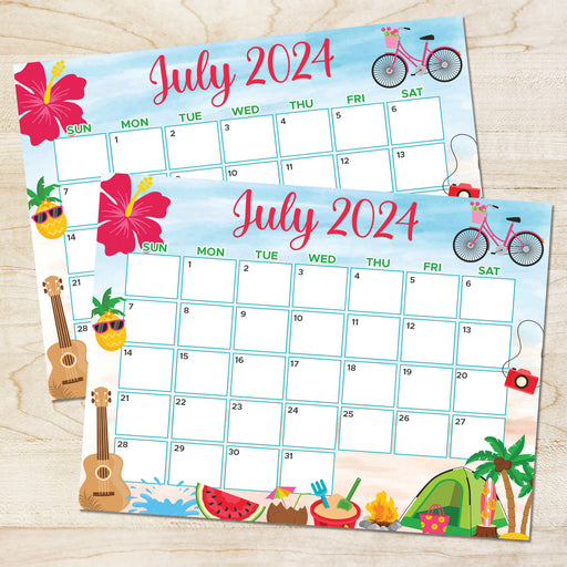 PDF Summer July 2024 Calendar | Printable Tropical Vibe 2024 Planner