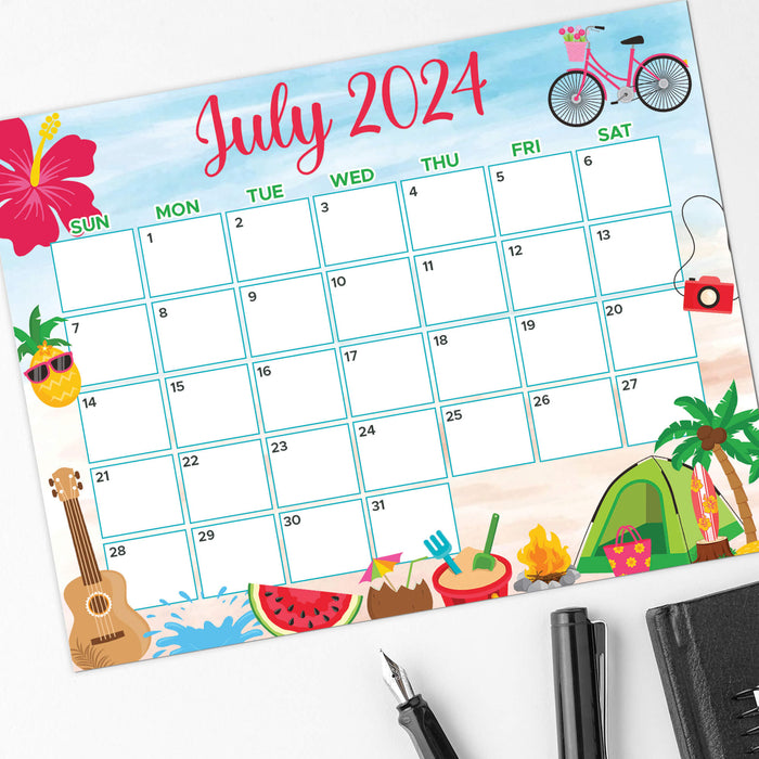 PDF Summer July 2024 Calendar | Printable Tropical Vibe 2024 Planner