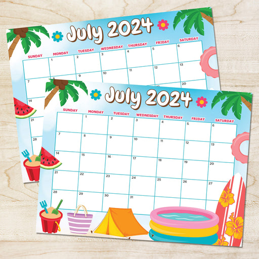 Summer Vibe July 2024 Calendar | Printable Beach Vibe 2024 Planner