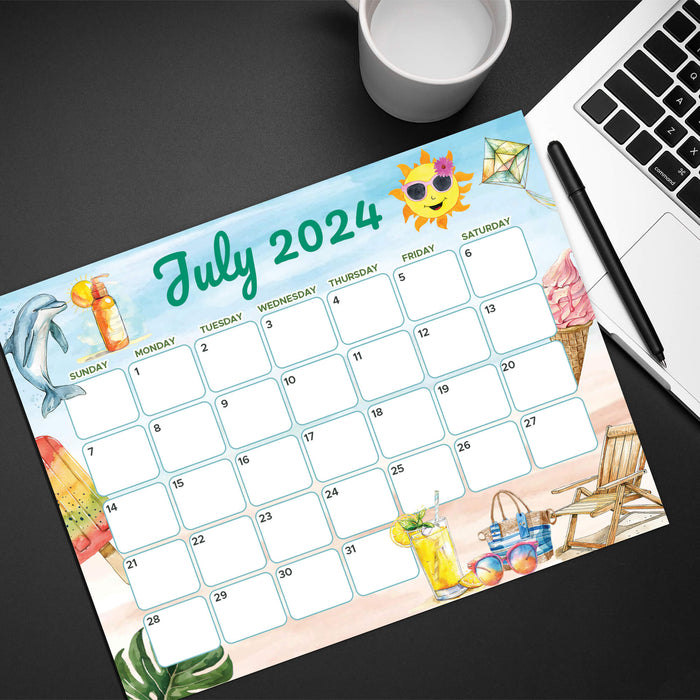 Tropical Beach Vibe July 2024 Calendar | Printable Summer 2024 Planner