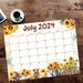 PDF Sunflower Themed July Calendar | Printable Summertime Floral Monthly Planner