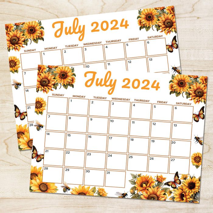 PDF Sunflower July 2024 Calendar | Printable Floral Monthly Planner
