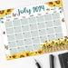 PDF Sunflower Summertime July 2024 Calendar | Printable Floral Themed Monthly Planner