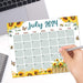 PDF Sunflower Summertime July 2024 Calendar | Printable Floral Themed Monthly Planner