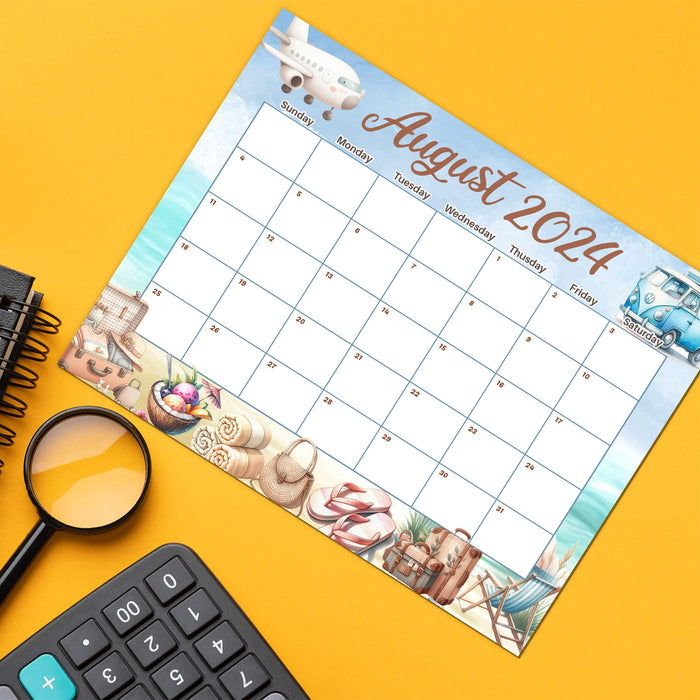 PDF Adventure Themed August 2024 Calendar | Printable Cute Travel Enthusiast Themed Monthly Planner