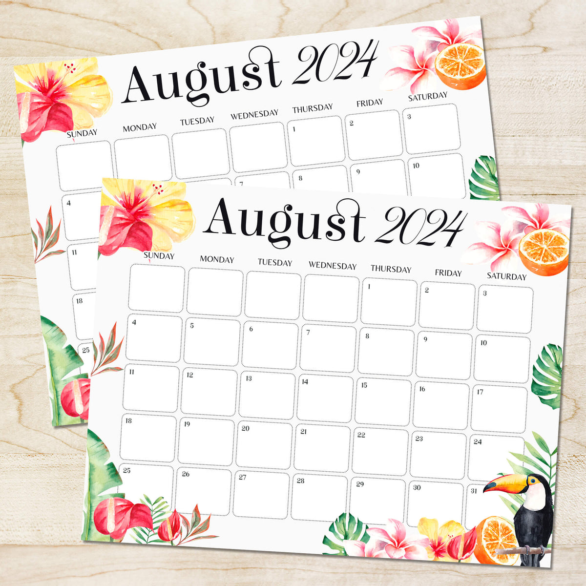 PDF Tropical Vibes Themed August 2024 Calendar | Printable Tropical ...