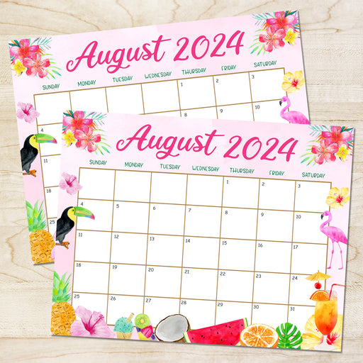PDF August 2024 Tropical Paradise Themed Calendar | Printable Island Getaway Themed  Monthly Planner