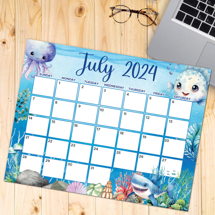 PDF Summer Underwater Themed July 2024 Calendar | Under the Sea Month of July Planner