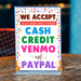 Printable We Accept Payments Cash, Credit, Venmo and Paypal Sign | PDF Booth Sale Sign