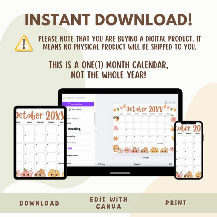 Customizable October Groovy Retro Calendar