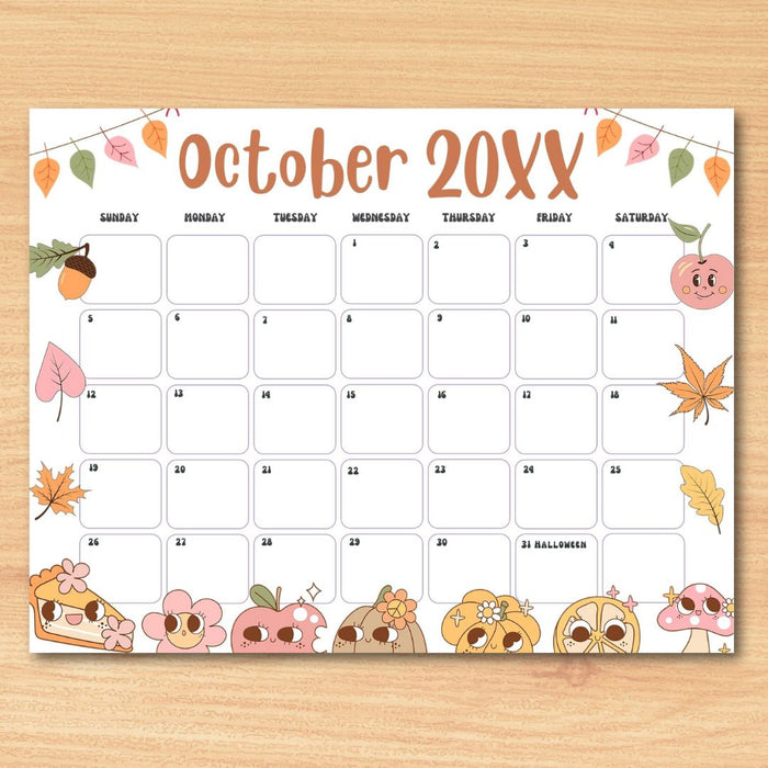 Customizable October Groovy Retro Calendar