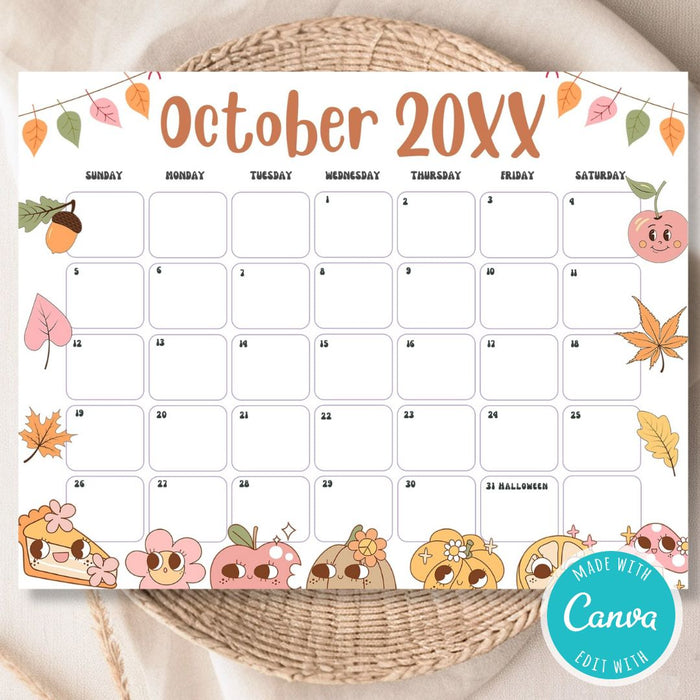 Customizable October Groovy Retro Calendar