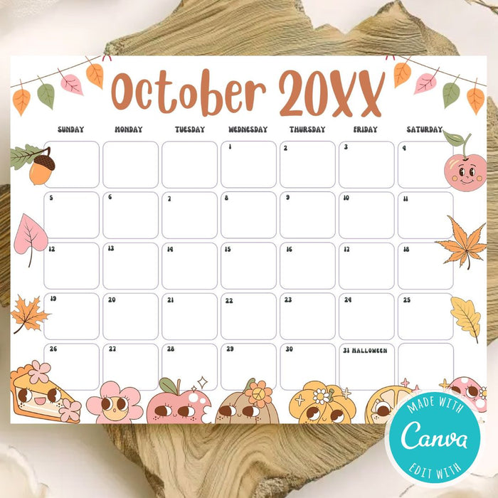 Customizable October Groovy Retro Calendar