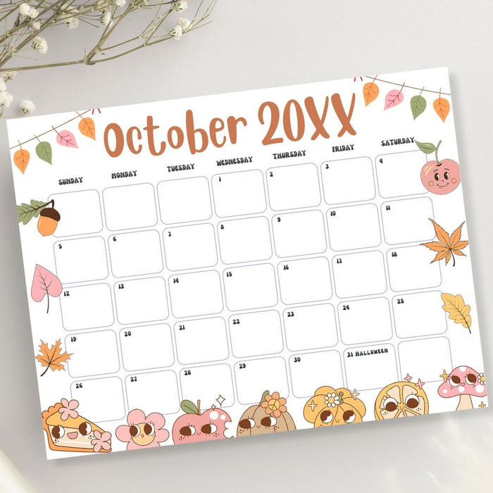 Customizable October Groovy Retro Calendar