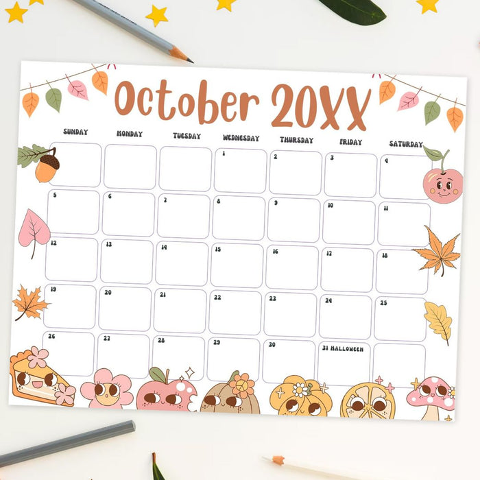 Customizable October Groovy Retro Calendar
