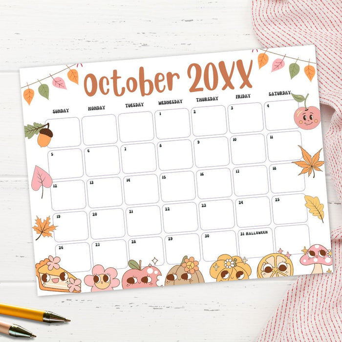 Customizable October Groovy Retro Calendar