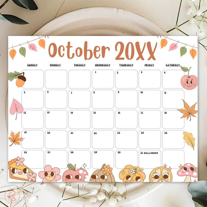 Customizable October Groovy Retro Calendar