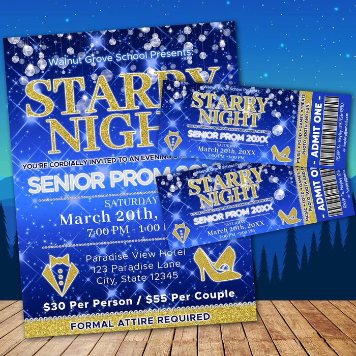 DIY Starry Night Prom Ticket and Flyer Bundle Template | School Dance Under The Stars