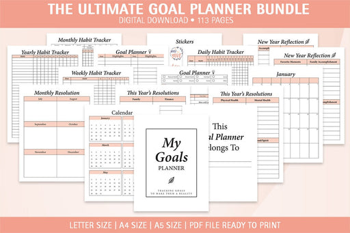 Printable Goal Journal Bundle With Habit Planner and Undated Planner | PDF Goal Planner With BonusesPrintable Goal Journal Bundle With Habit Planner and Undated Planner | PDF Goal Planner With Bonuses