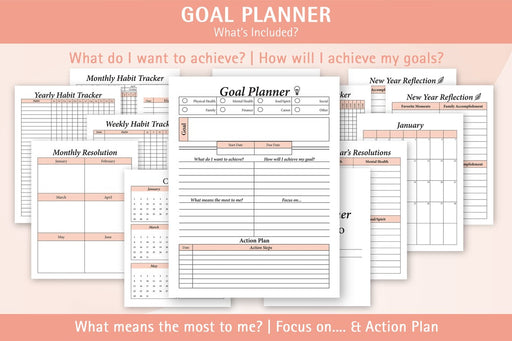 Printable Goal Journal Bundle With Habit Planner and Undated Planner | PDF Goal Planner With Bonuses