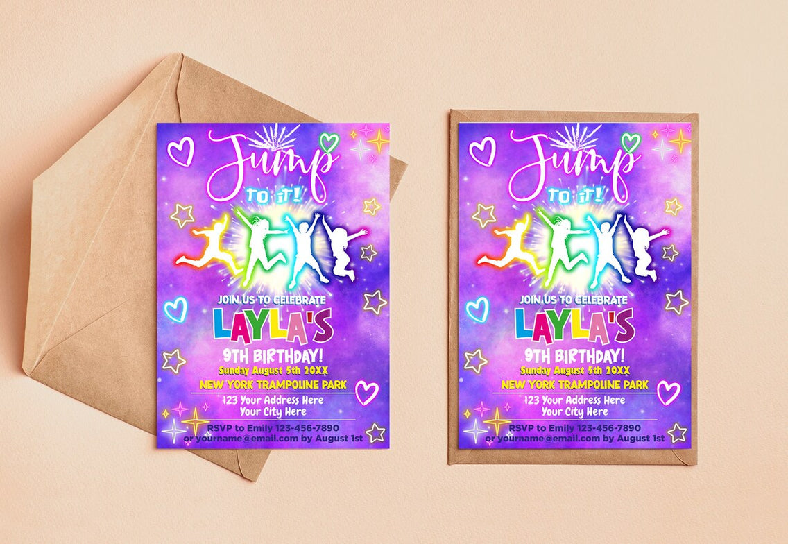 Customizable Trampoline Birthday Invitation Template | Neon Jump ...
