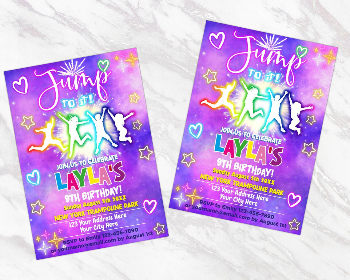 Customizable Trampoline Birthday Invitation Template | Neon Jump ...