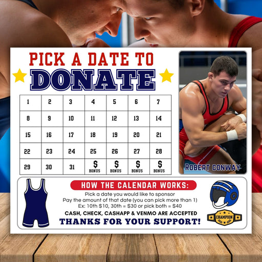 Wrestling fundraiser calendar template editable