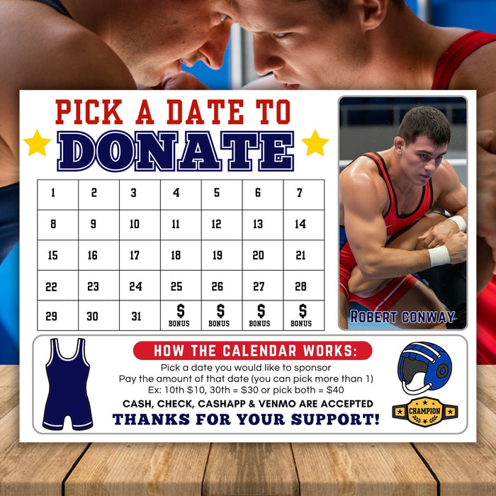 Wrestling fundraiser calendar template editable