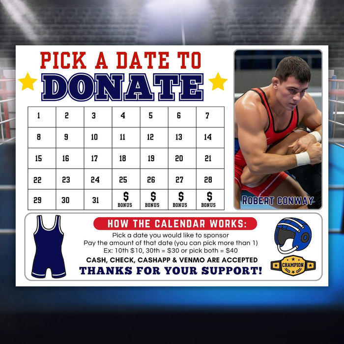 Printable wrestling fundraiser calendar Canva