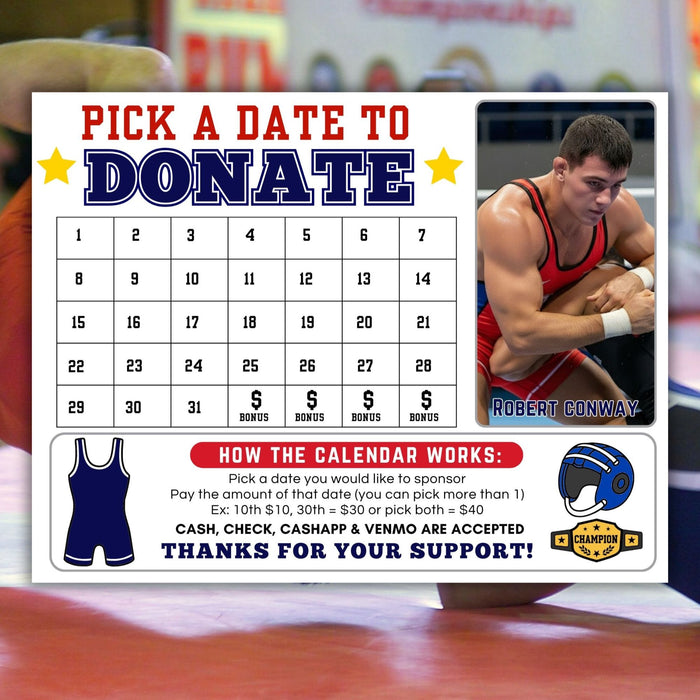 Editable team fundraiser calendar for wrestling