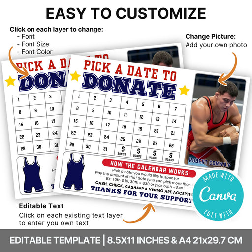 Pick a date to donate wrestling calendar