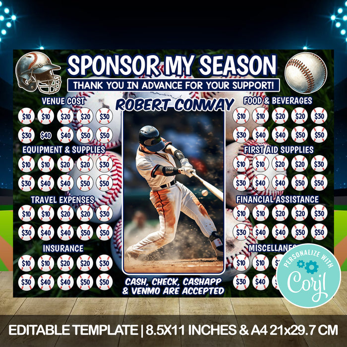 Editable Baseball Pick a Date Donation Calendar Template