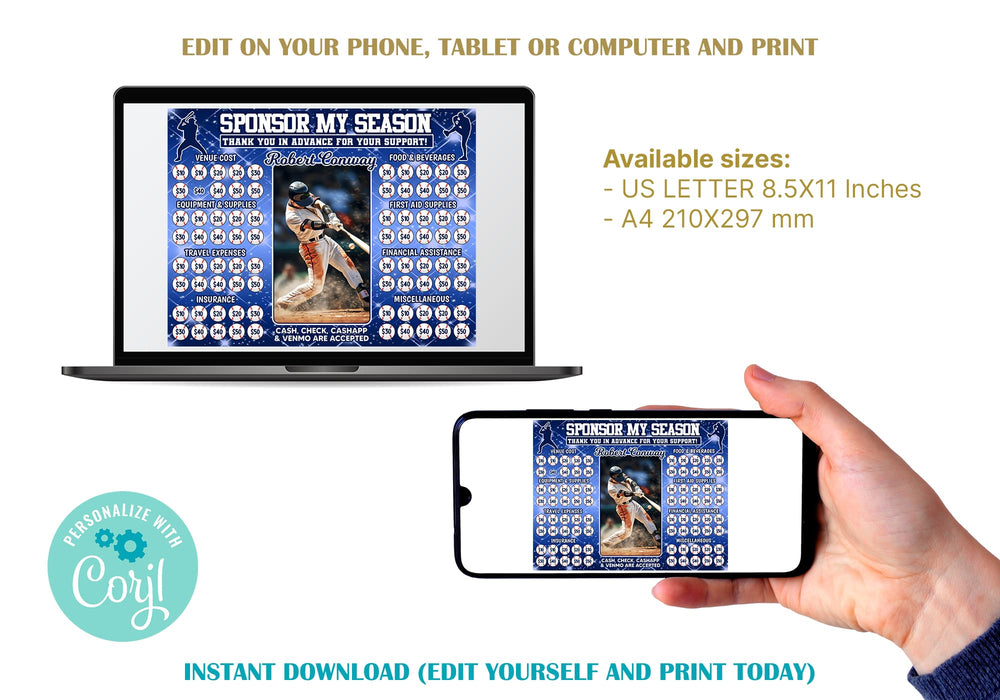 Editable Baseball Pick a Date Calendar for Fundraising Events