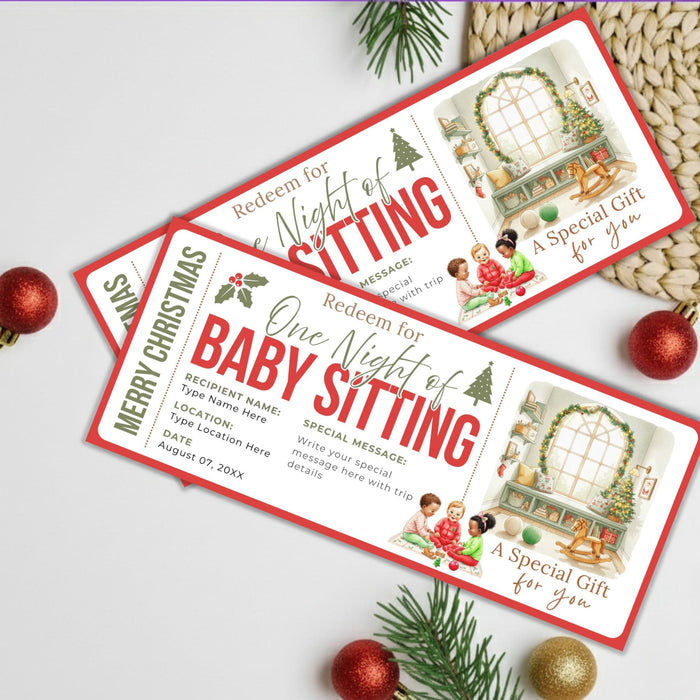 Customizable Christmas Babysitting Gift Voucher Template | Holiday Childcare Gift Ticket