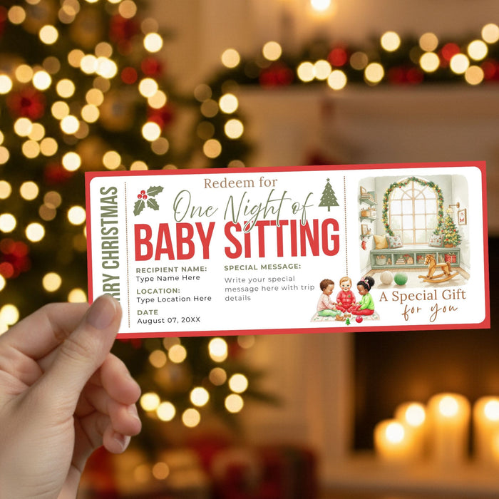 Customizable Christmas Babysitting Gift Voucher Template | Holiday Childcare Gift Ticket