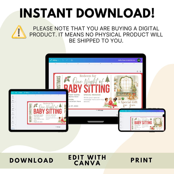 Customizable Christmas Babysitting Gift Voucher Template | Holiday Childcare Gift Ticket
